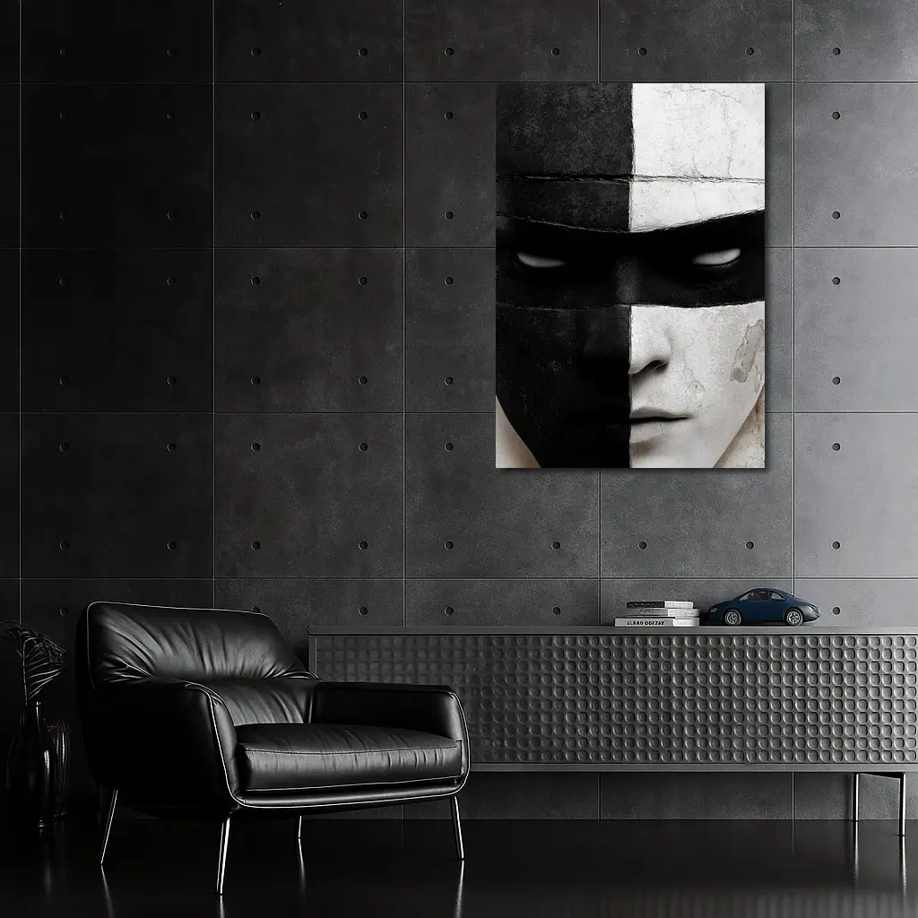 Black White Cracked Mask Face Portrait – Wall Art