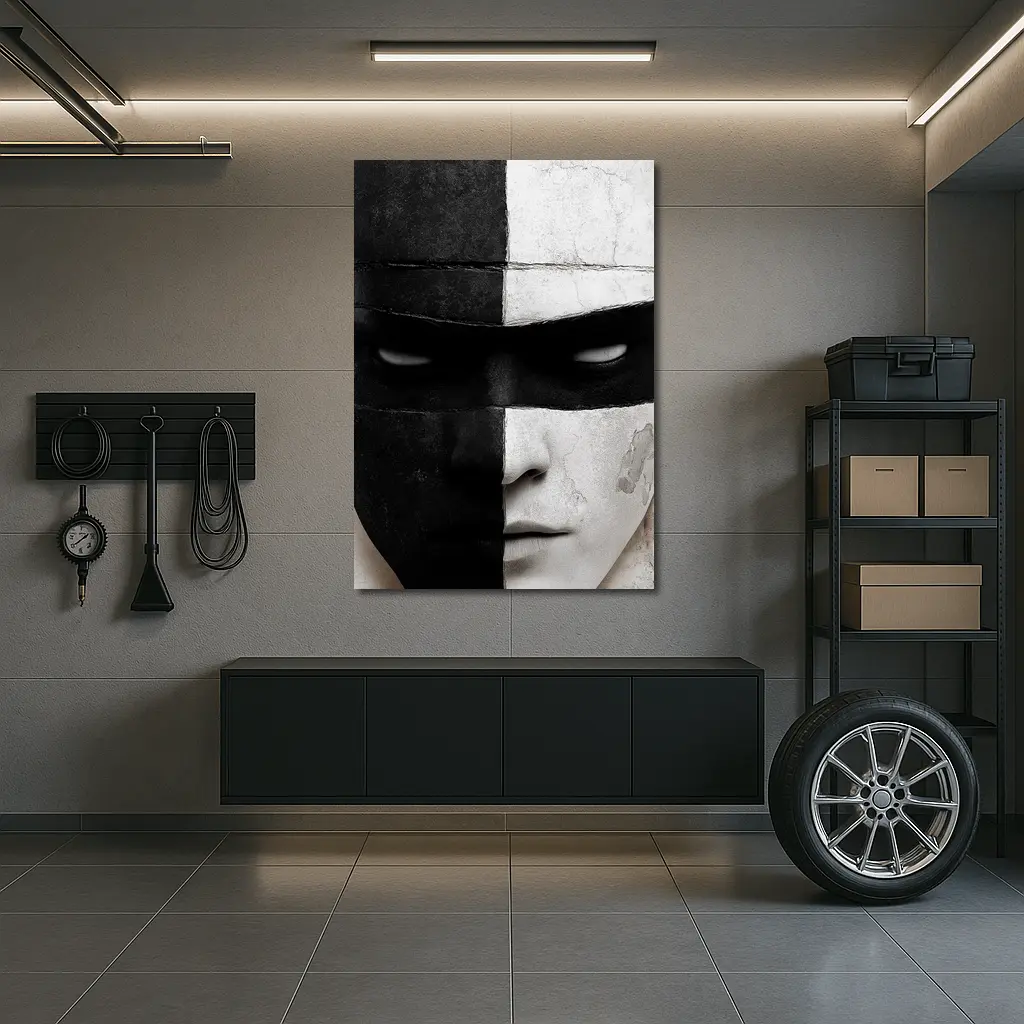 Black White Cracked Mask Face Portrait – Wall Art