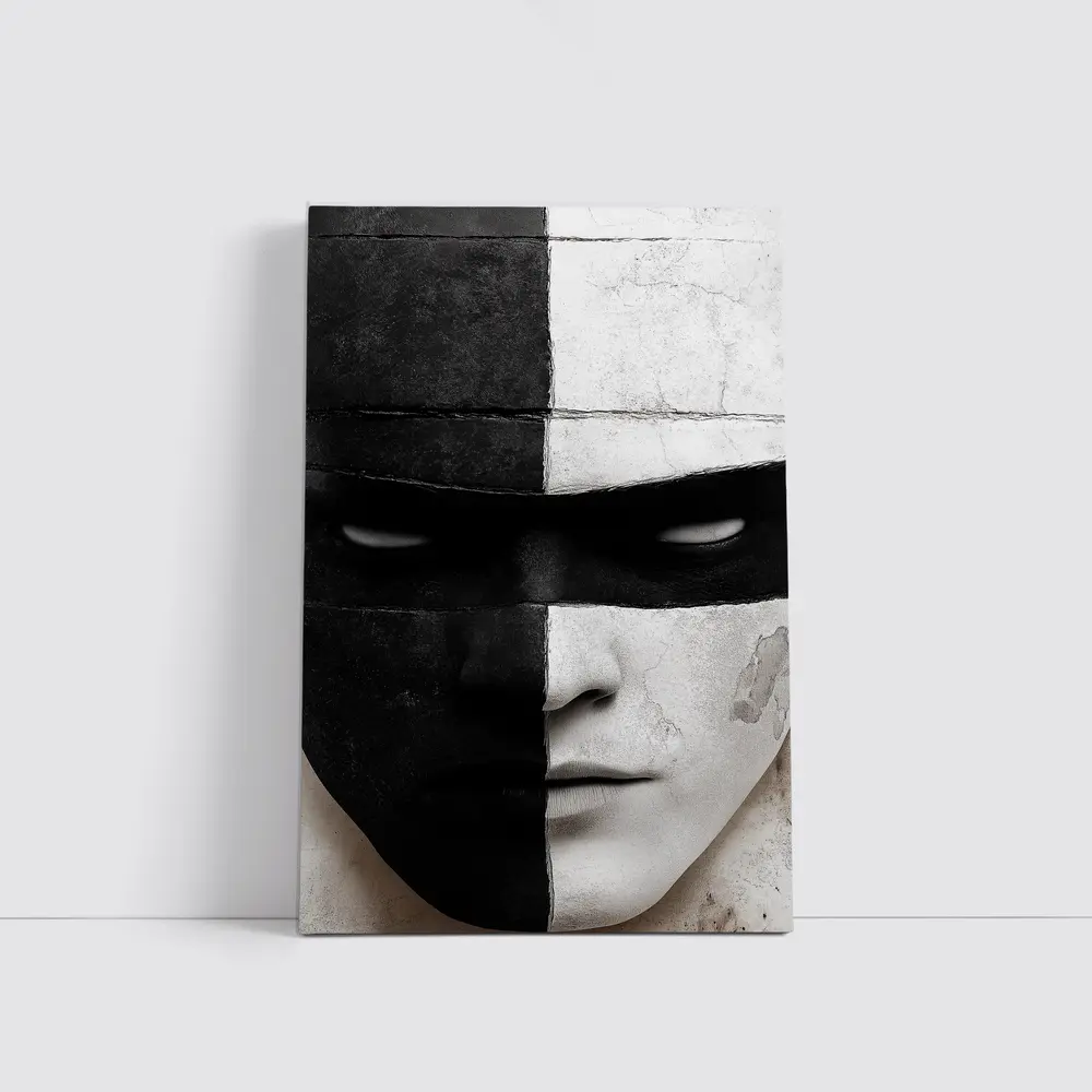 Black White Cracked Mask Face Portrait – Wall Art