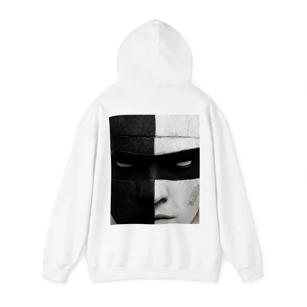 Black White Cracked Mask Face Portrait – Hoodies