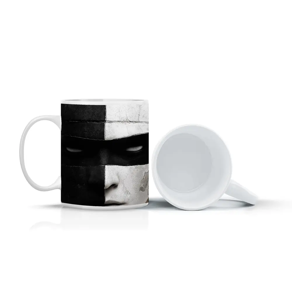 Black White Cracked Mask Face Portrait – Mugs
