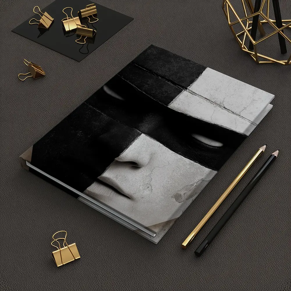 Black White Cracked Mask Face Portrait – Notebooks