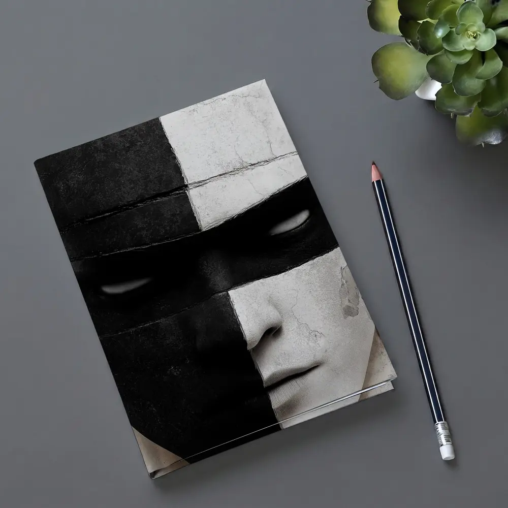 Black White Cracked Mask Face Portrait – Notebooks