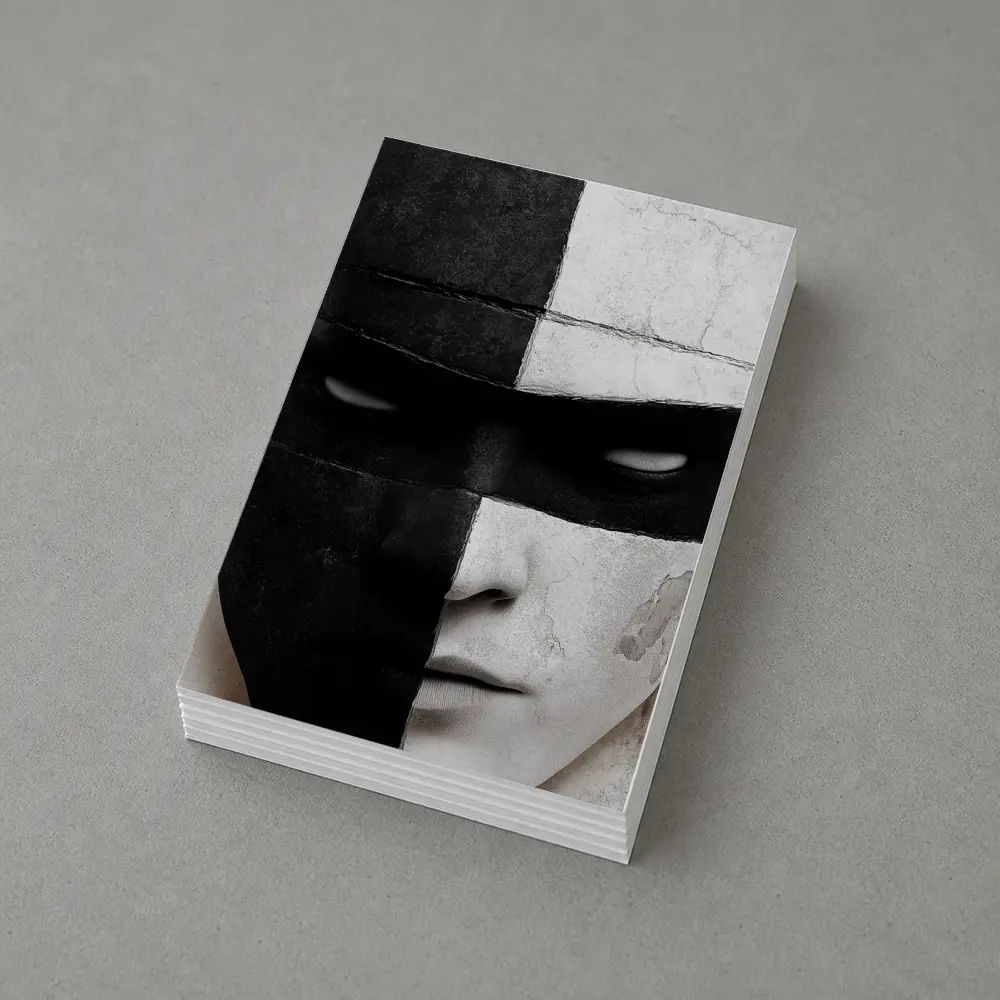 Black White Cracked Mask Face Portrait – Postcards