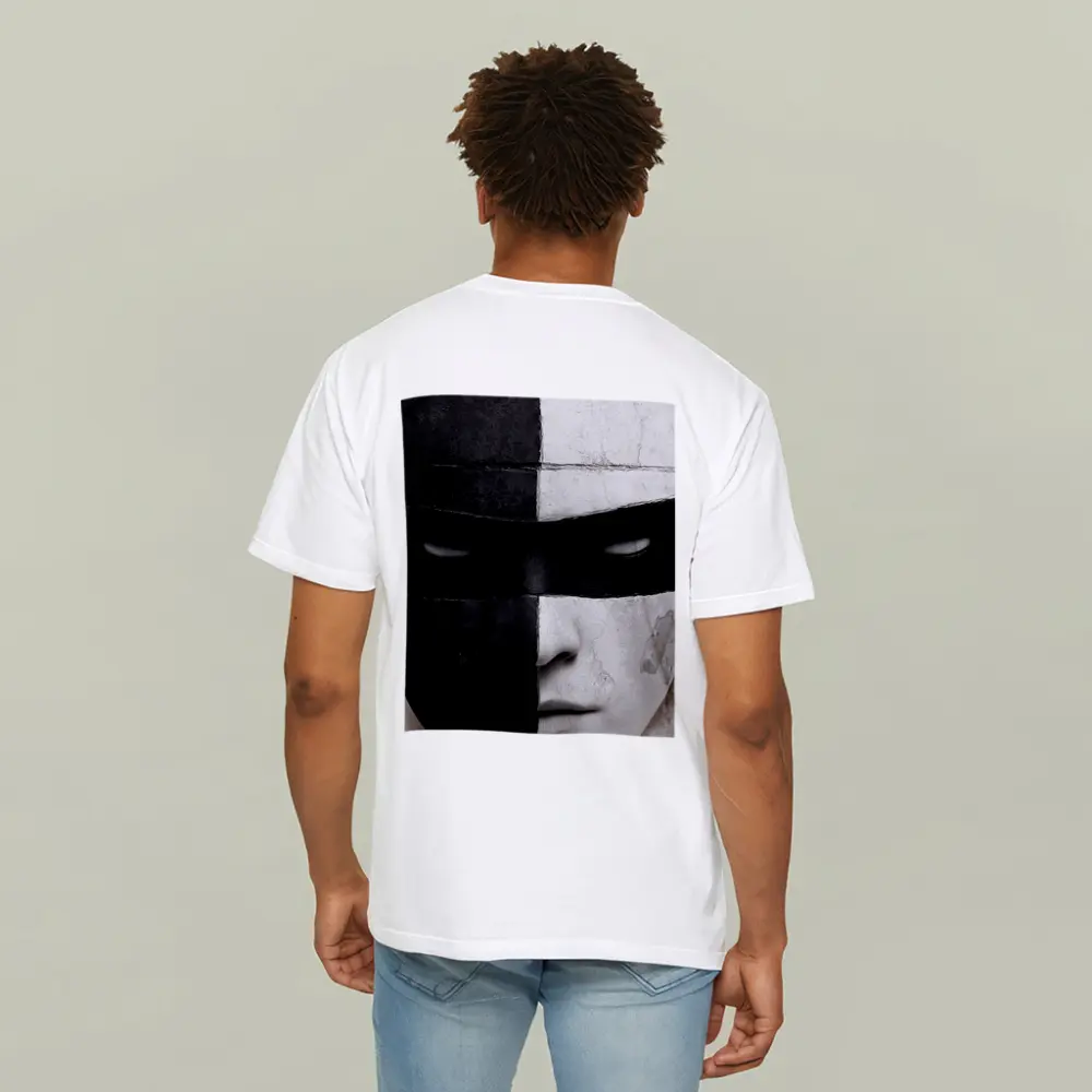 Black White Cracked Mask Face Portrait – T-Shirts
