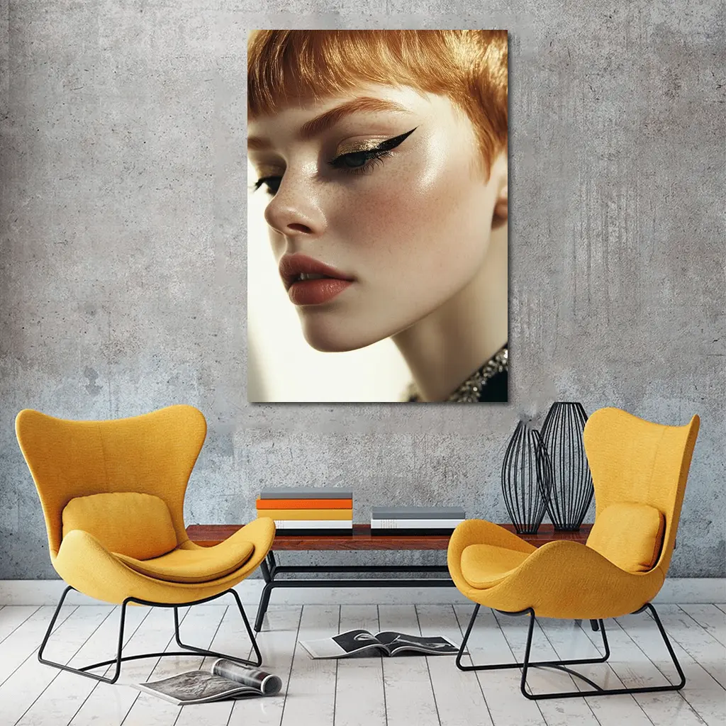 Redhead Woman Bold Gold Eye Makeup – Wall Art