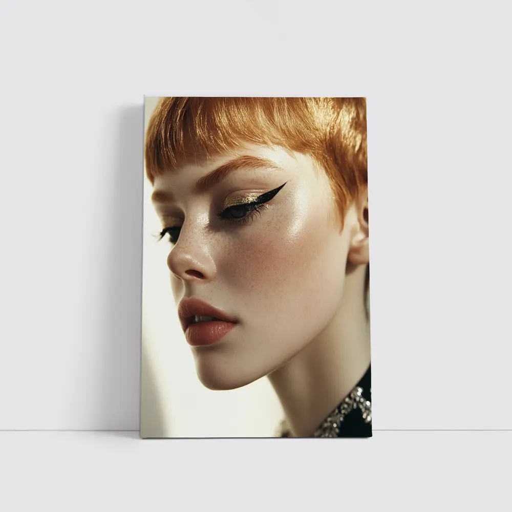 Redhead Woman Bold Gold Eye Makeup – Wall Art
