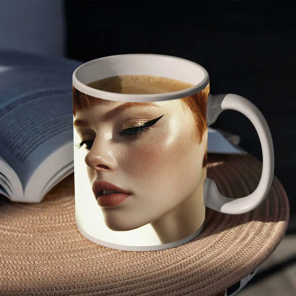Redhead Woman Bold Gold Eye Makeup – Mugs