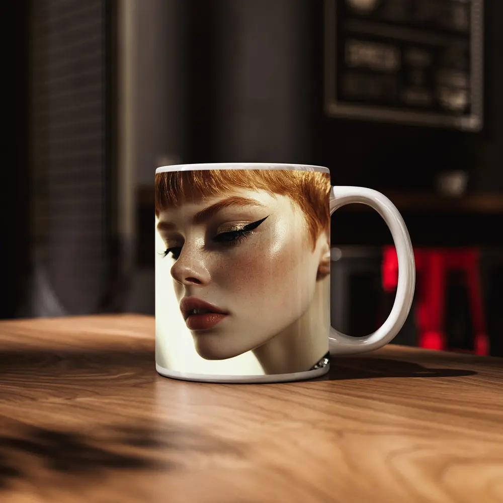 Redhead Woman Bold Gold Eye Makeup – Mugs