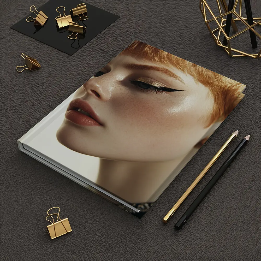 Redhead Woman Bold Gold Eye Makeup – Notebooks