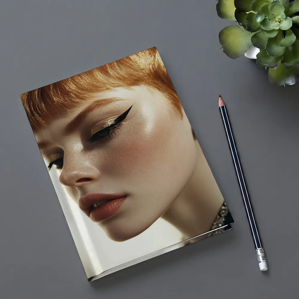 Redhead Woman Bold Gold Eye Makeup – Notebooks