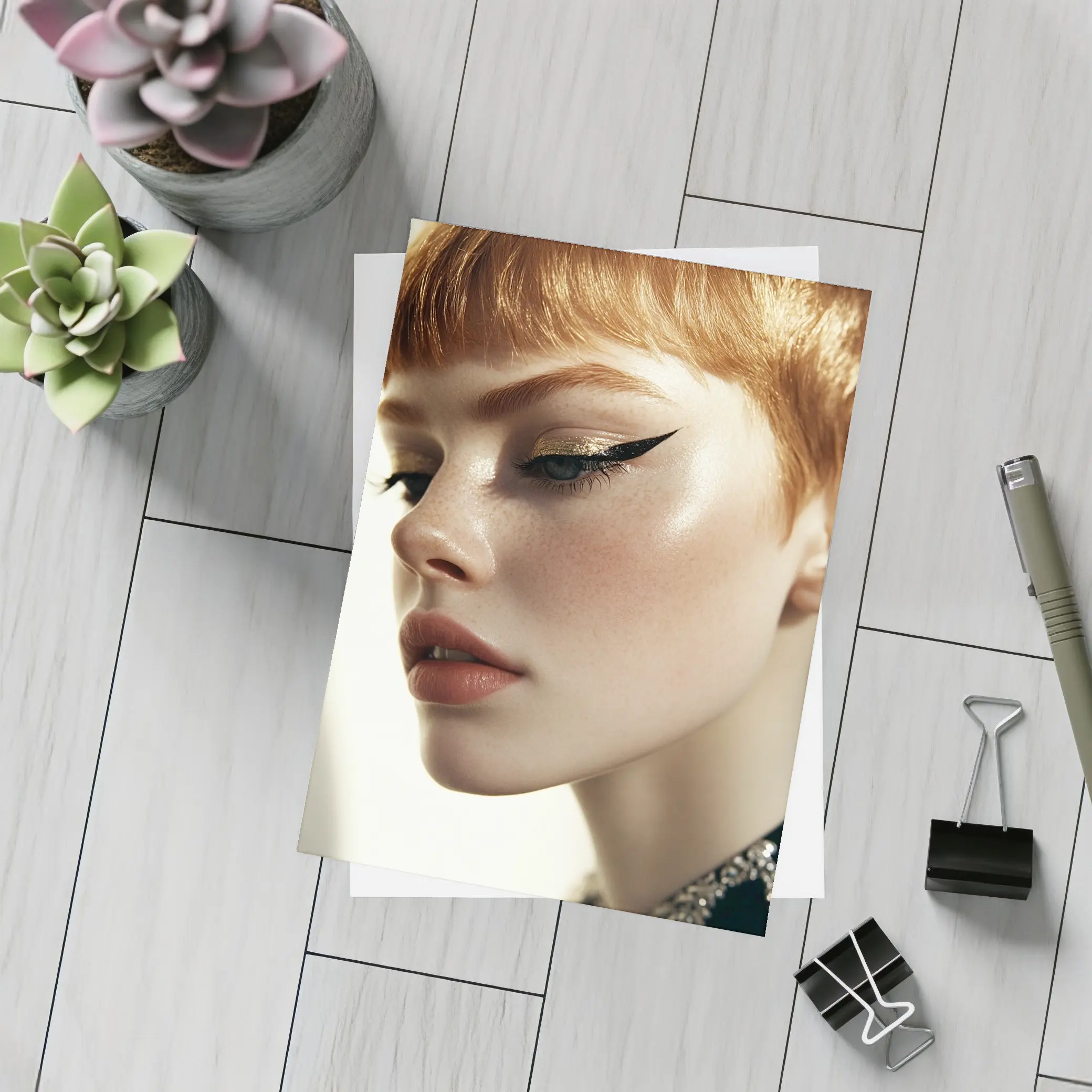 Redhead Woman Bold Gold Eye Makeup – Postcards