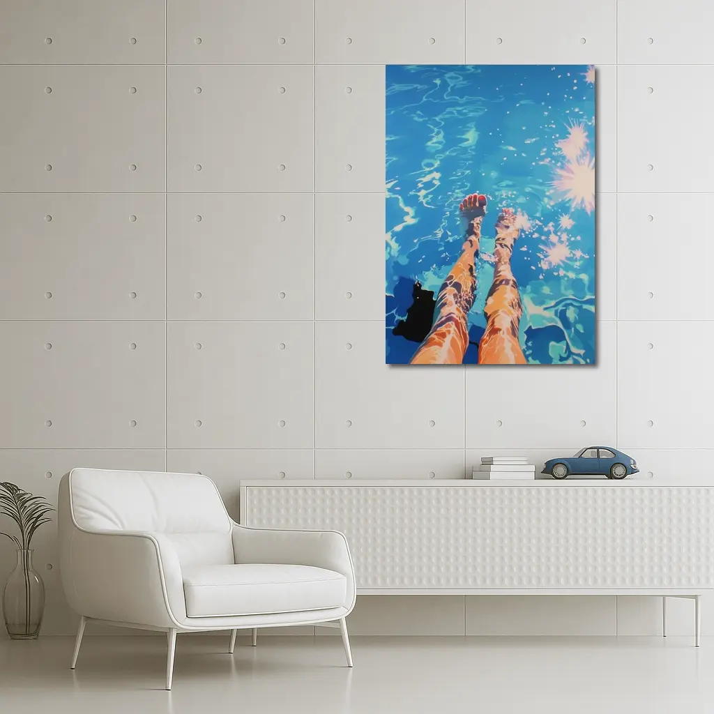 Woman Legs Dangling in Blue Pool – Wall Art