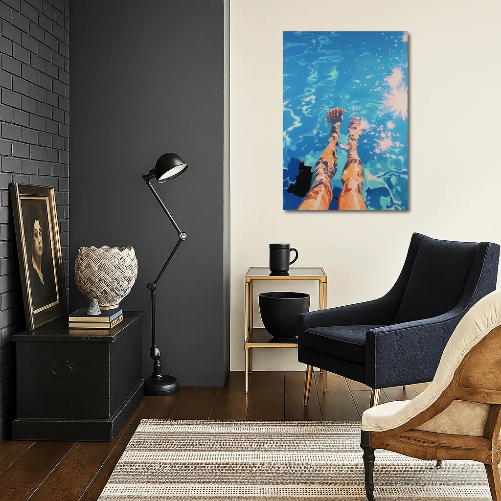 Woman Legs Dangling in Blue Pool – Wall Art