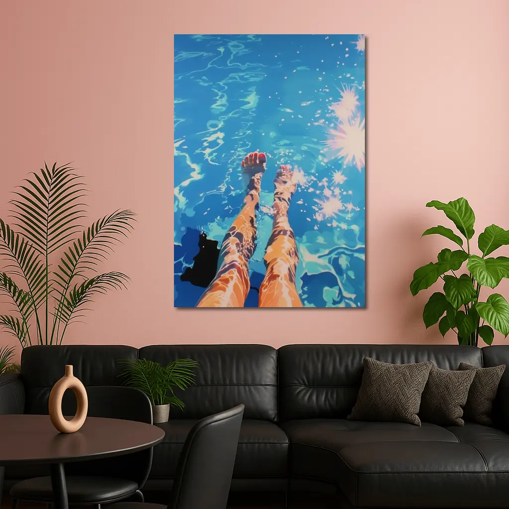 Woman Legs Dangling in Blue Pool – Wall Art
