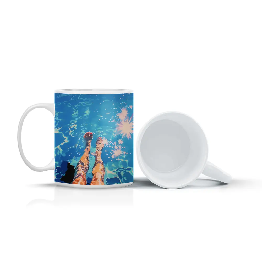 Woman Legs Dangling in Blue Pool – Mugs