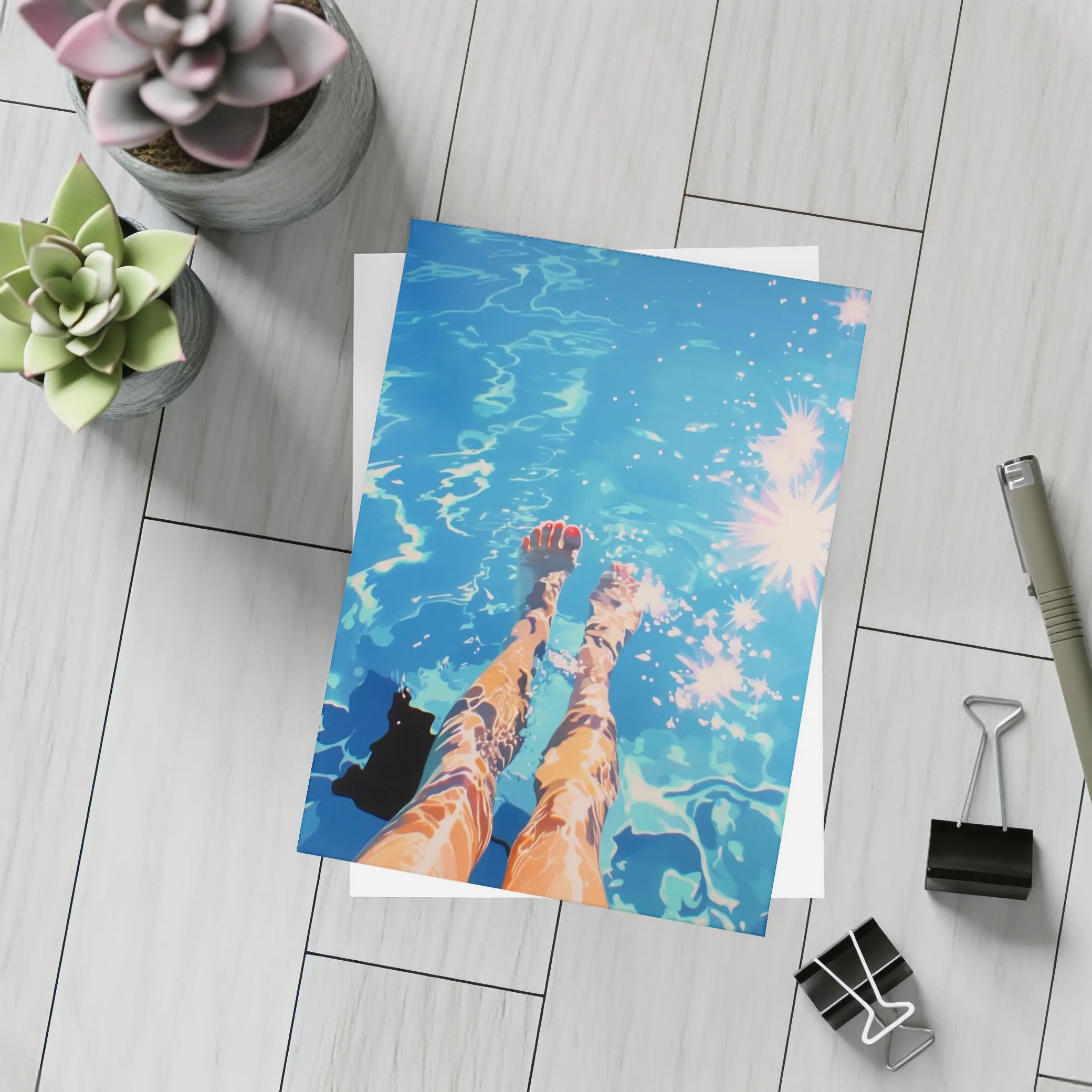 Woman Legs Dangling in Blue Pool – Postcards