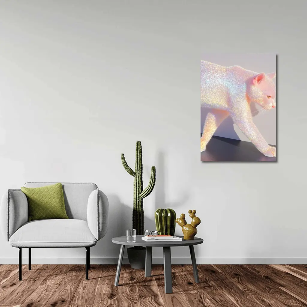 Holographic Glitter Cat Iridescent Pink Art – Wall Art
