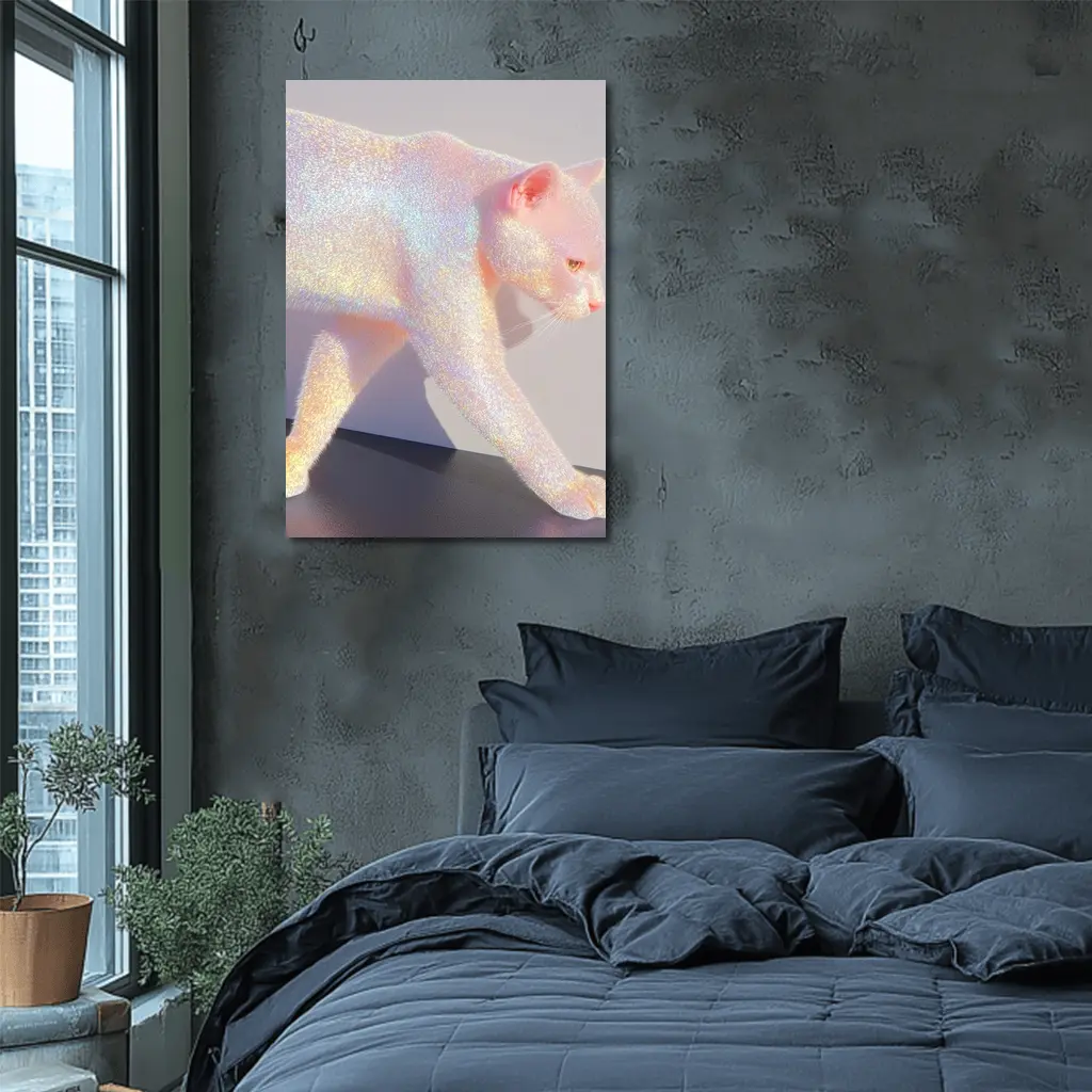 Holographic Glitter Cat Iridescent Pink Art – Wall Art