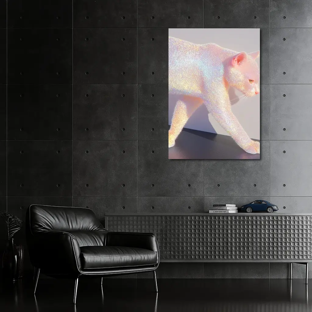 Holographic Glitter Cat Iridescent Pink Art – Wall Art