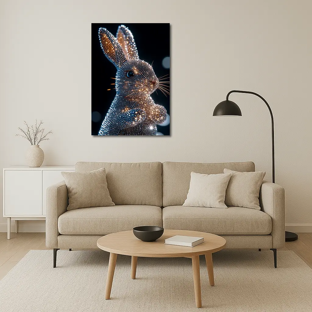 Crystal Diamond Rabbit Sparkling Dark Background – Wall Art
