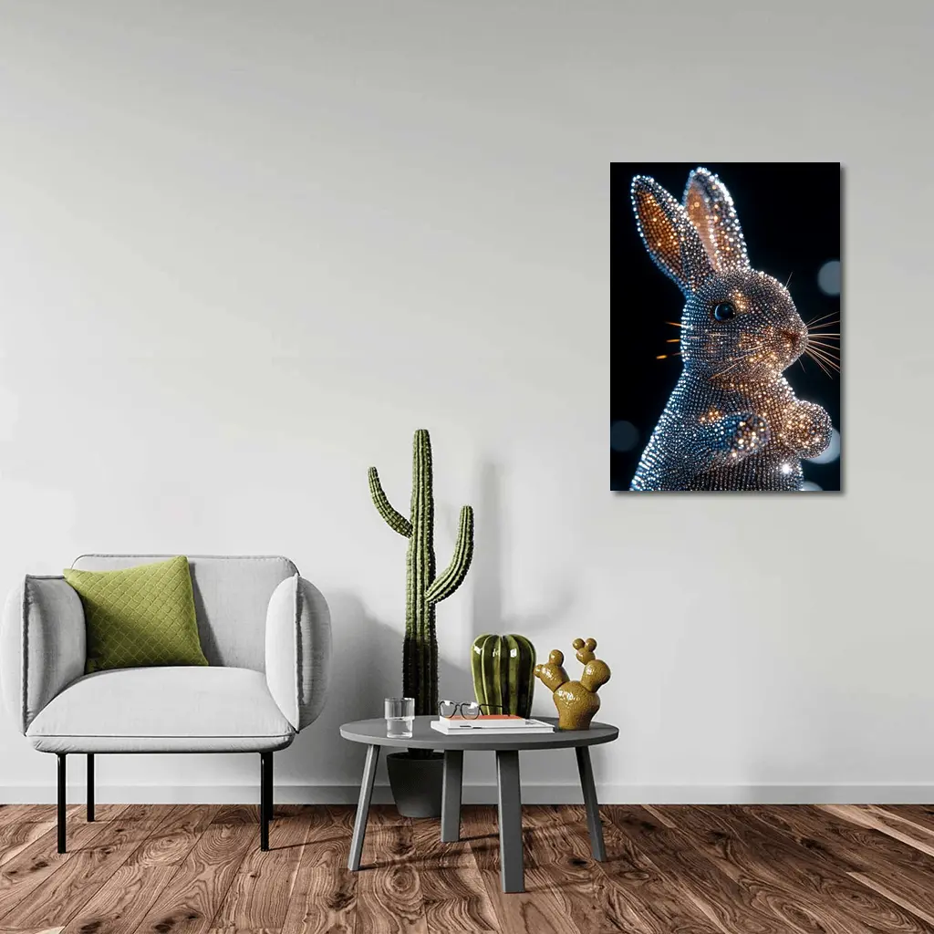 Crystal Diamond Rabbit Sparkling Dark Background – Wall Art