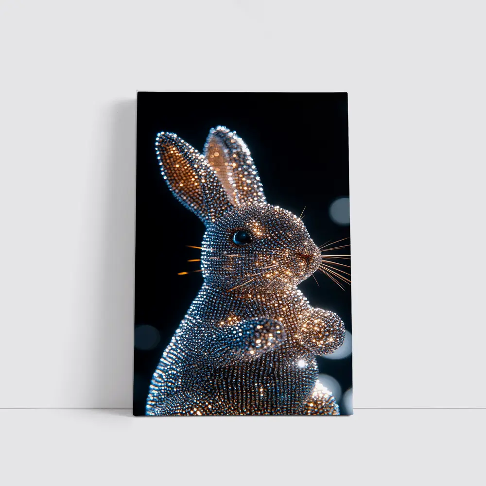 Crystal Diamond Rabbit Sparkling Dark Background – Wall Art