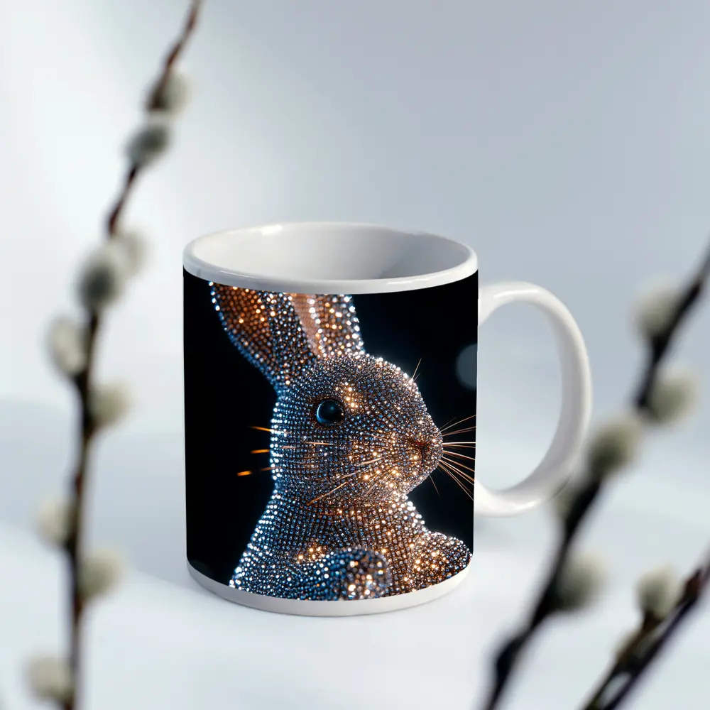 Crystal Diamond Rabbit Sparkling Dark Background – Mugs