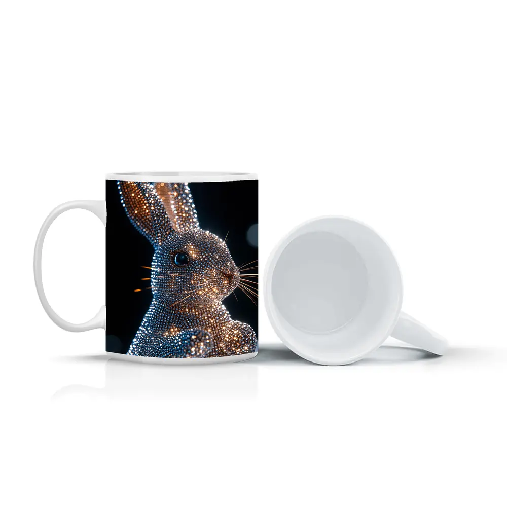 Crystal Diamond Rabbit Sparkling Dark Background – Mugs