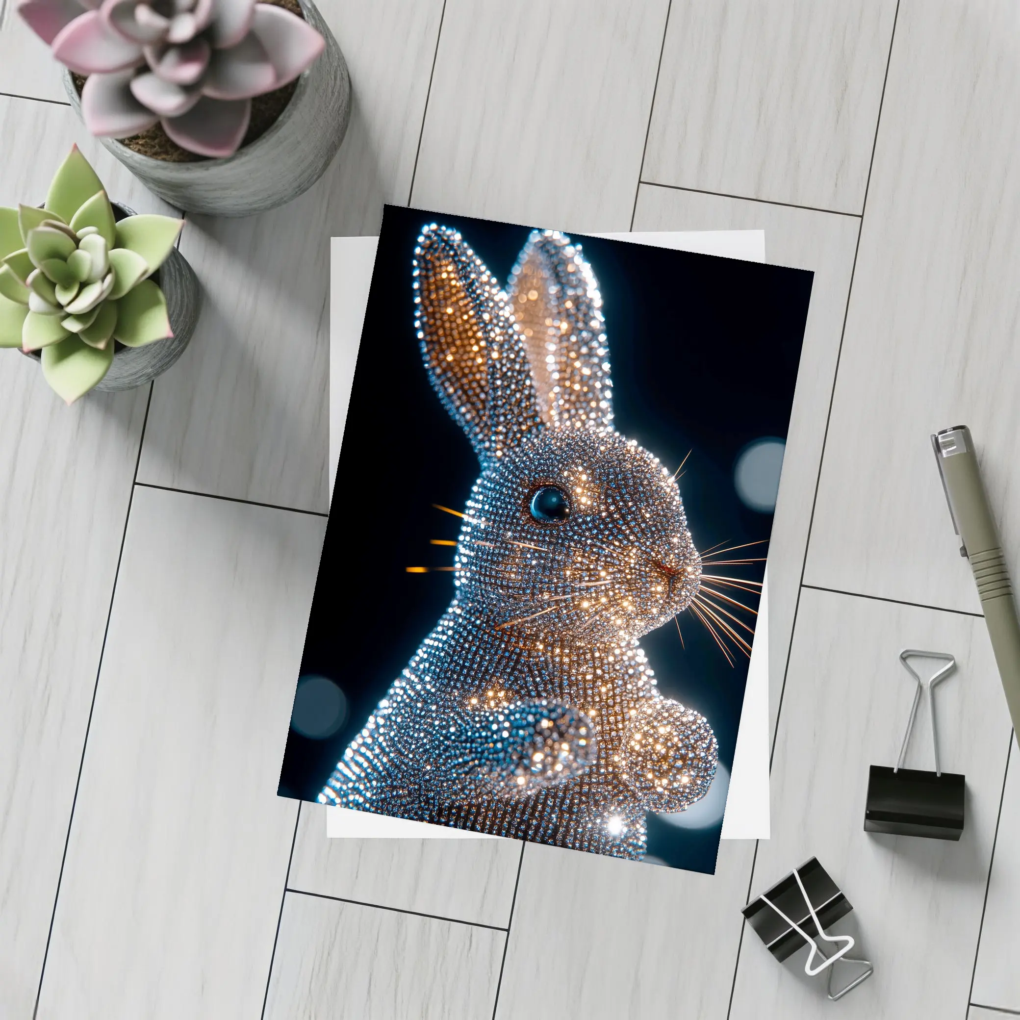 Crystal Diamond Rabbit Sparkling Dark Background – Postcards