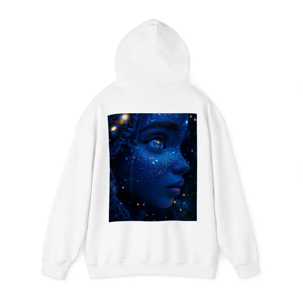 Blue Cosmic Fantasy Woman Portrait Glowing Stars – Hoodies