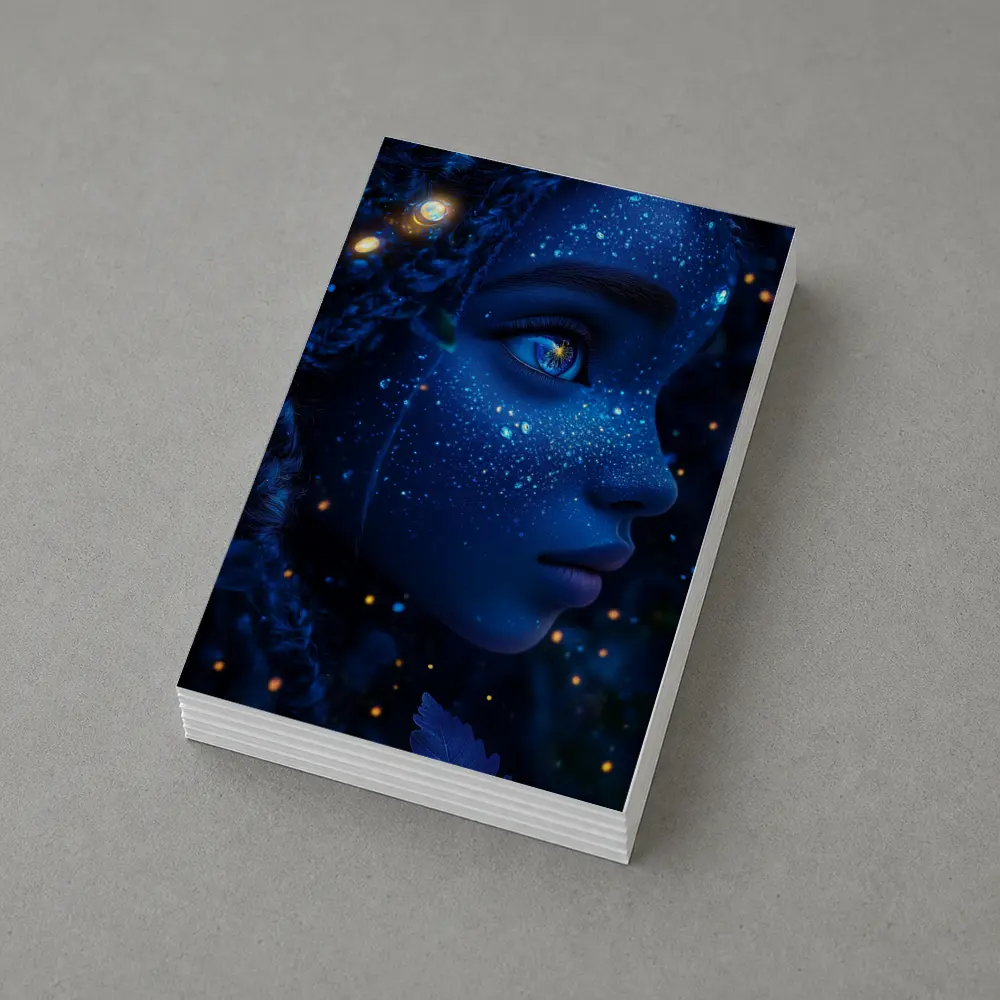 Blue Cosmic Fantasy Woman Portrait Glowing Stars – Postcards