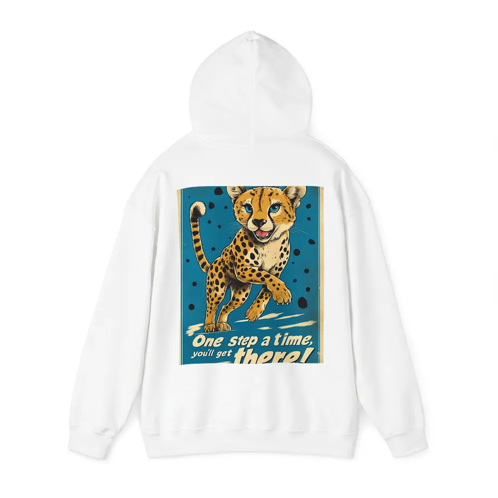 Cheetah Cub Running Retro Blue Motivational Art – Hoodies