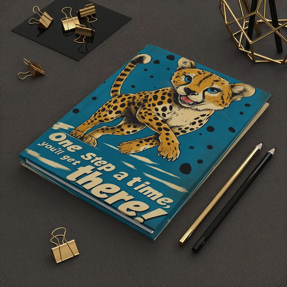 Cheetah Cub Running Retro Blue Motivational Art – Notebooks