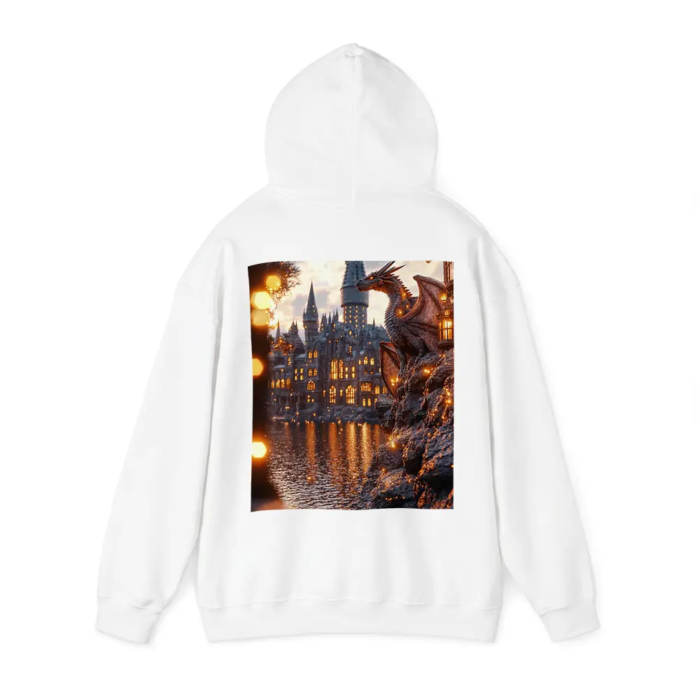 Dragon Perched by Glowing Fantasy Castle – Hoodies