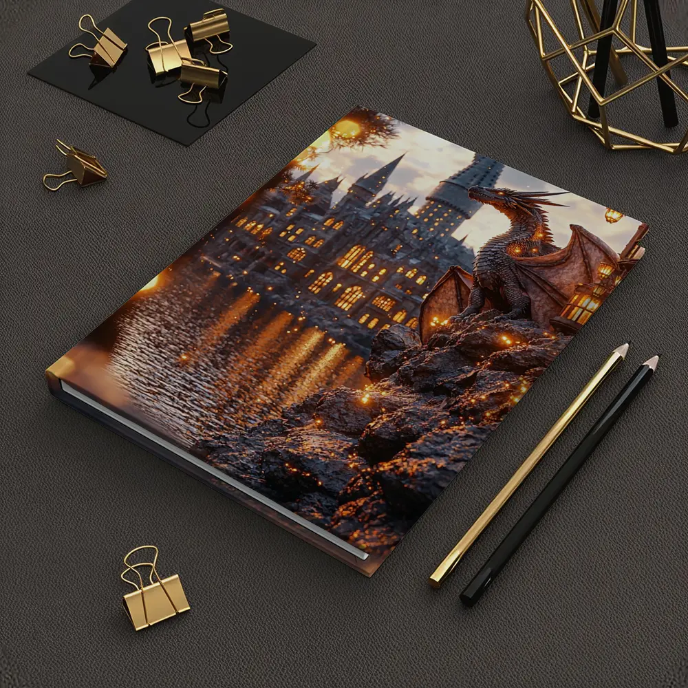 Dragon Perched by Glowing Fantasy Castle – Notebooks
