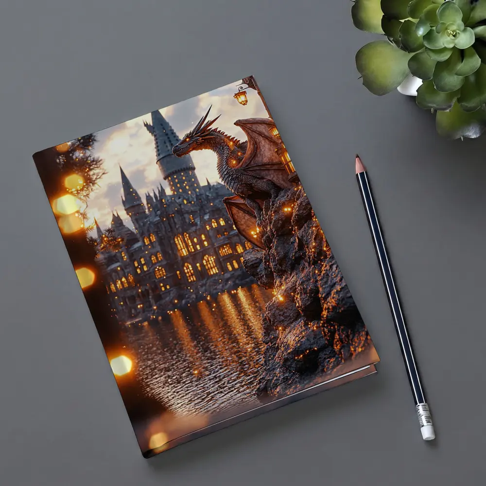Dragon Perched by Glowing Fantasy Castle – Notebooks