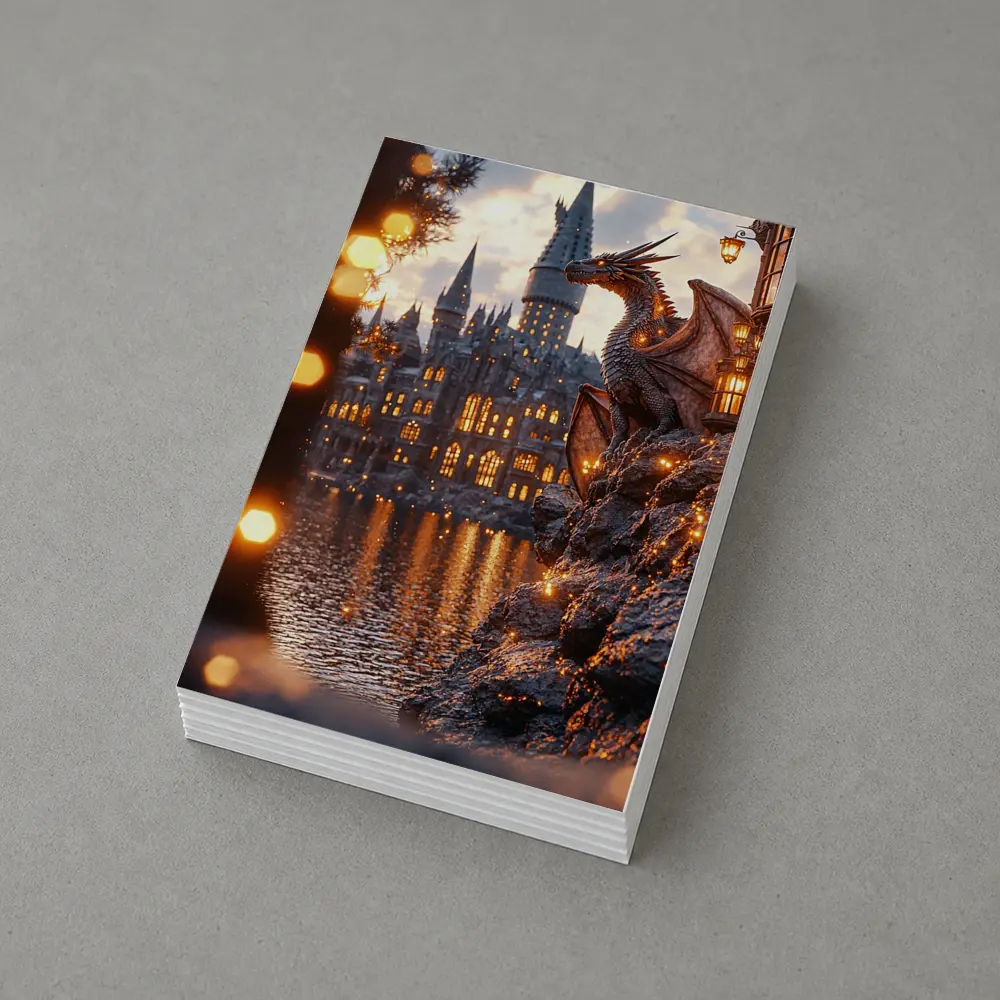 Dragon Perched by Glowing Fantasy Castle – Postcards