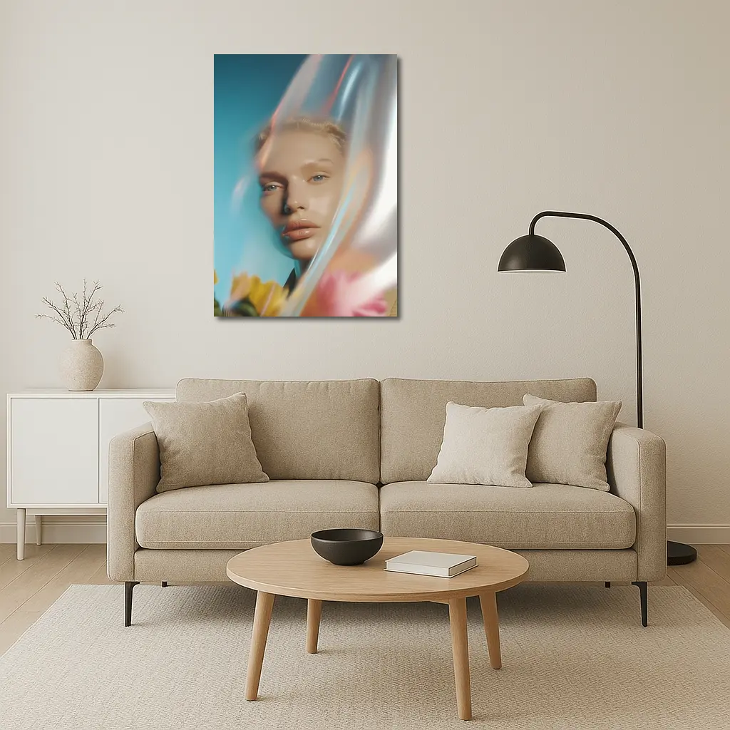 Woman Portrait Through Glass With Flowers – Wall Art