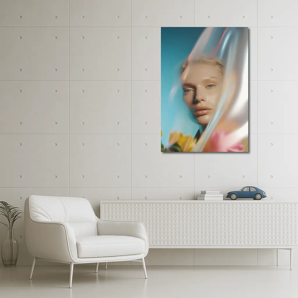 Woman Portrait Through Glass With Flowers – Wall Art