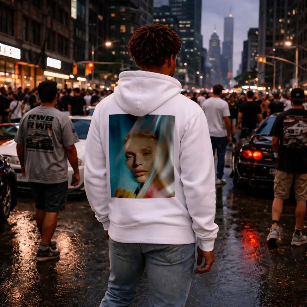 Woman Portrait Through Glass With Flowers – Hoodies