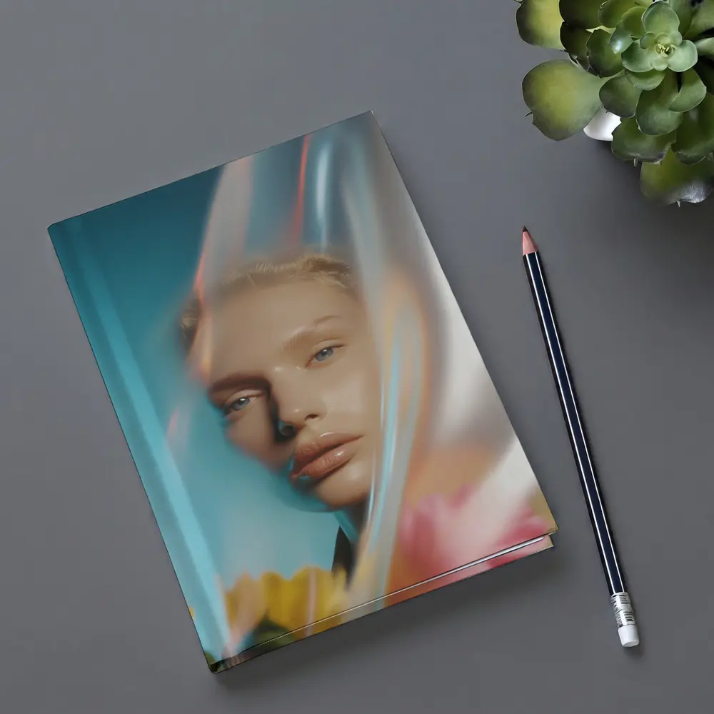Woman Portrait Through Glass With Flowers – Notebooks