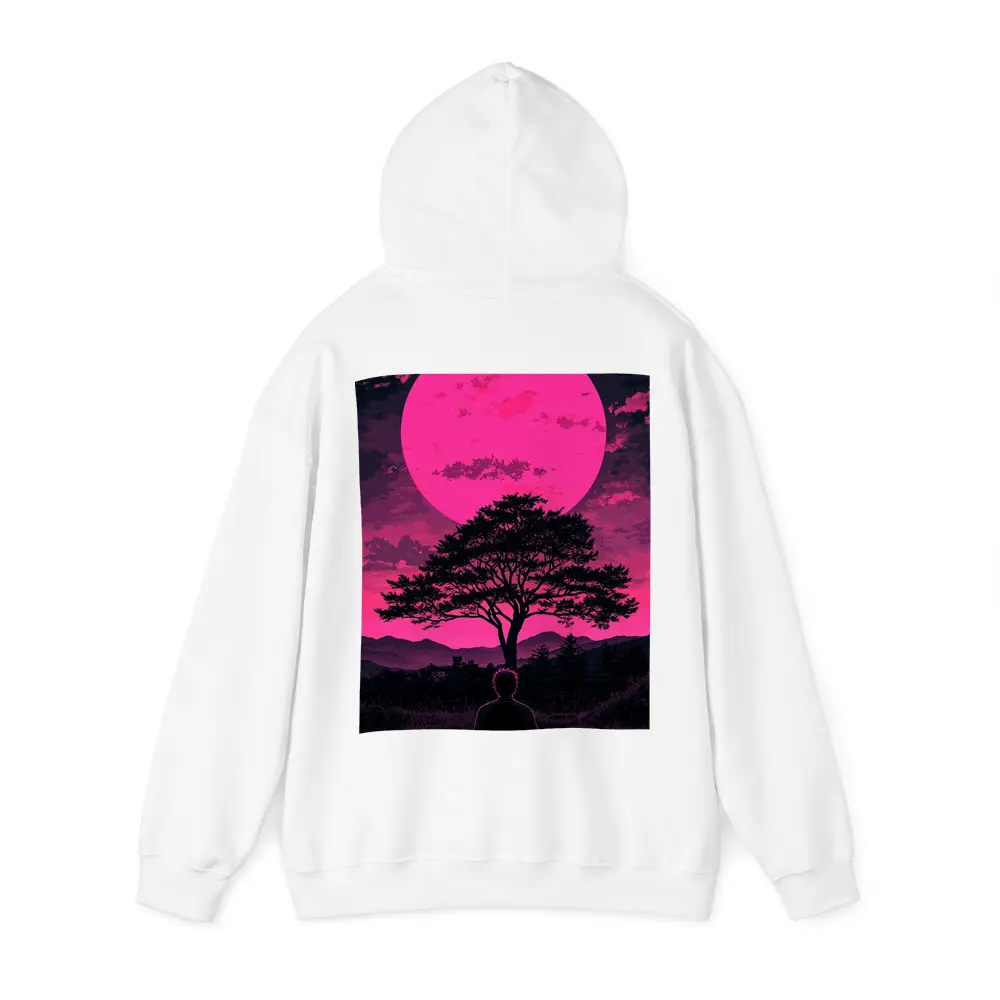 Meditating Man Pink Moon Silhouette Art – Hoodies