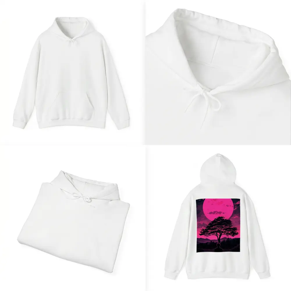 Meditating Man Pink Moon Silhouette Art – Hoodies