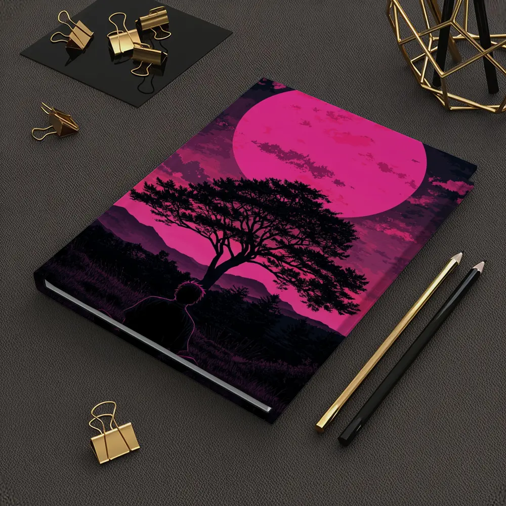 Meditating Man Pink Moon Silhouette Art – Notebooks