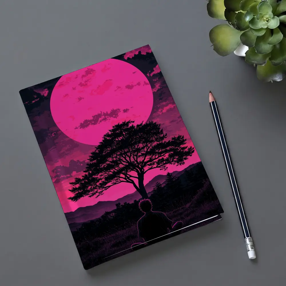 Meditating Man Pink Moon Silhouette Art – Notebooks