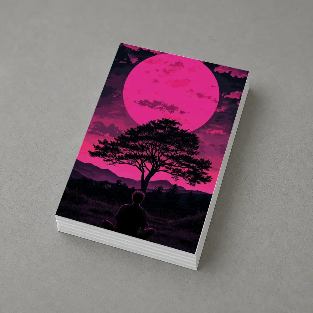 Meditating Man Pink Moon Silhouette Art – Postcards