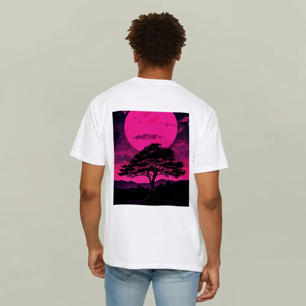 Meditating Man Pink Moon Silhouette Art – T-Shirts