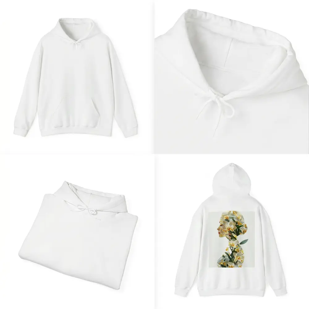 Woman Silhouette Double Exposure White Orchids – Hoodies