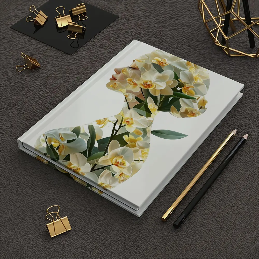 Woman Silhouette Double Exposure White Orchids – Notebooks